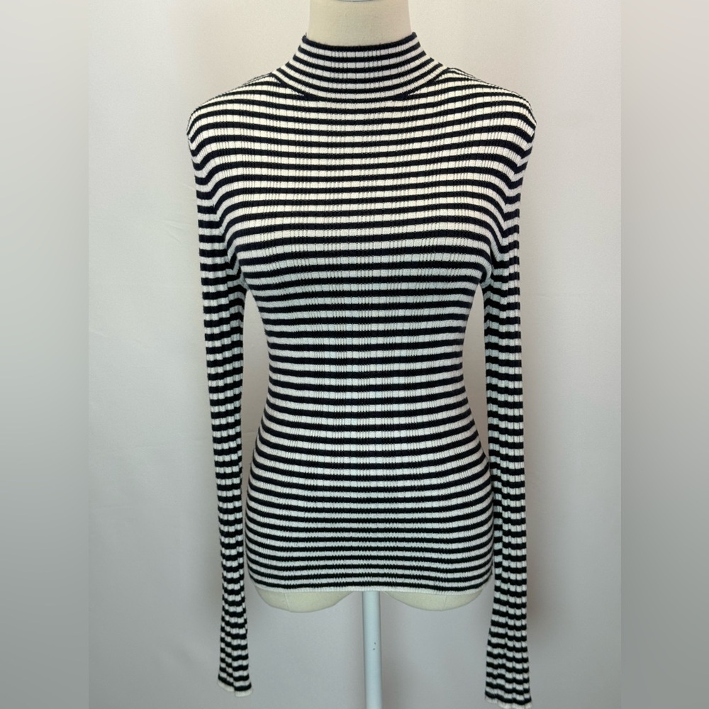 Abercrombie & Fitch Women’s Blue White Striped Ribbed Turtleneck Sweater Size L